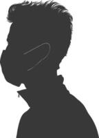 silhouette man using face mask black color only vector