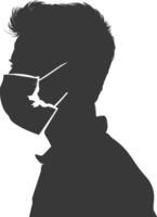 silhouette man using face mask black color only vector