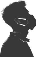 silhouette man using face mask black color only vector
