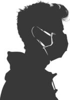 silhouette man using face mask black color only vector