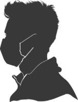 silhouette man using face mask black color only vector