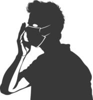 silhouette man using face mask black color only vector
