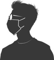 silhouette man using face mask black color only vector