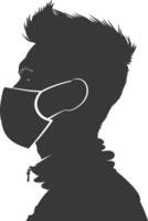silhouette man using face mask black color only vector