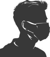 silhouette man using face mask black color only vector
