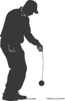 silhouette man playing yoyo game full body black color only vector
