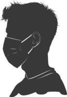 silhouette man using face mask black color only vector