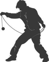silhouette man playing yoyo game full body black color only vector