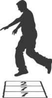 silhouette man playing hopscotch game full body black color only vector