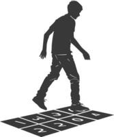 silhouette man playing hopscotch game full body black color only vector
