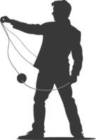 silhouette man playing yoyo game full body black color only vector