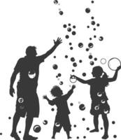 silhouette happy family playing soap bubbles full body black color only vector
