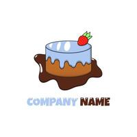 template logo design, cake logo with strawberry and chocolate effect behind it vector