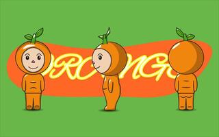 Orange fruit mascot character design from 3 sides vector