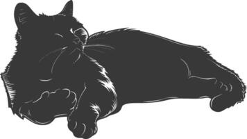 silhouette lazy cat animal tired full body black color only vector