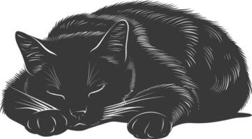 silhouette lazy cat animal tired full body black color only vector