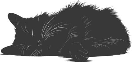 silhouette lazy cat animal tired full body black color only vector