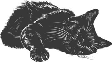 silhouette lazy cat animal tired full body black color only vector