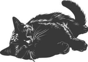 silhouette lazy cat animal tired full body black color only vector