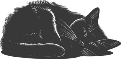 silhouette lazy cat animal tired full body black color only vector