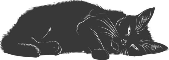 silhouette lazy cat animal tired full body black color only vector