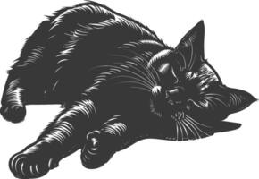 silhouette lazy cat animal tired full body black color only vector