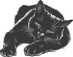 silhouette lazy cat animal tired full body black color only vector