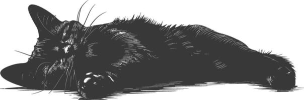 silhouette lazy cat animal tired full body black color only vector