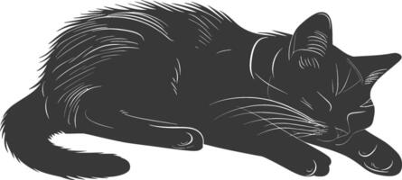 silhouette lazy cat animal tired full body black color only vector