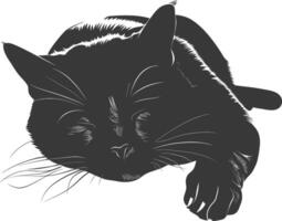 silhouette lazy cat animal tired full body black color only vector