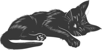 silhouette lazy cat animal tired full body black color only vector