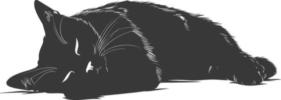 silhouette lazy cat animal tired full body black color only vector