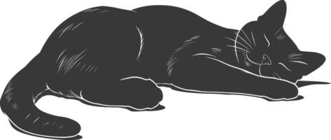 silhouette lazy cat animal tired full body black color only vector