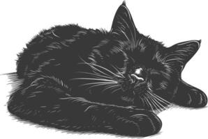 silhouette lazy cat animal tired full body black color only vector