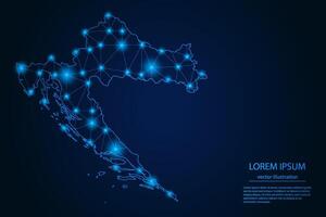 Abstract image Croatia map - With Blue Glow Dots And Lines On Dark Gradient Background, 3D Mesh Polygon Network Connection. vector