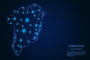 Abstract image Greenland map - With Blue Glow Dots And Lines On Dark Gradient Background, 3D Mesh Polygon Network Connection. vector