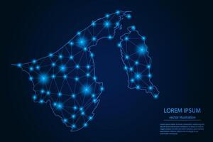 Abstract image Brunei map - With Blue Glow Dots And Lines On Dark Gradient Background, 3D Mesh Polygon Network Connection. vector