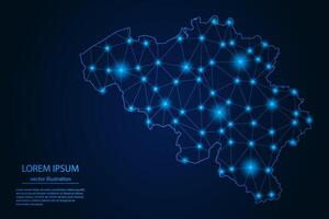 Abstract image Belgium map - With Blue Glow Dots And Lines On Dark Gradient Background, 3D Mesh Polygon Network Connection. vector