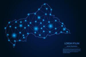 Abstract image Central African Republic map - With Blue Glow Dots And Lines On Dark Gradient Background, 3D Mesh Polygon Network Connection. vector