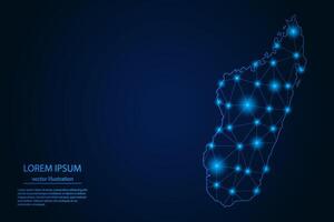Abstract image Madagascar map - With Blue Glow Dots And Lines On Dark Gradient Background, 3D Mesh Polygon Network Connection. vector
