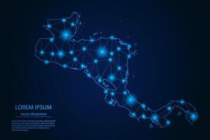 Abstract image Central America map - With Blue Glow Dots And Lines On Dark Gradient Background, 3D Mesh Polygon Network Connection. vector