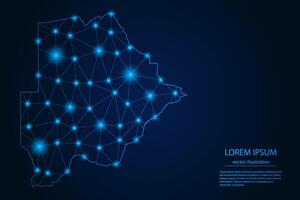 Abstract image Botswana map - With Blue Glow Dots And Lines On Dark Gradient Background, 3D Mesh Polygon Network Connection. vector