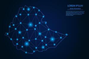 Abstract image Ethiopia map - With Blue Glow Dots And Lines On Dark Gradient Background, 3D Mesh Polygon Network Connection. vector
