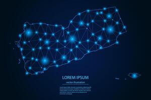 Abstract image Yemen map - With Blue Glow Dots And Lines On Dark Gradient Background, 3D Mesh Polygon Network Connection. vector