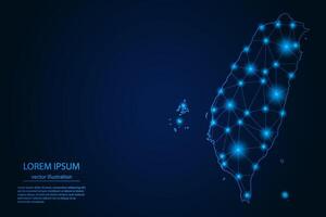 Abstract image Taiwan map - With Blue Glow Dots And Lines On Dark Gradient Background, 3D Mesh Polygon Network Connection. vector