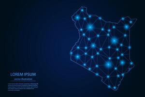 Abstract image Kenya map - With Blue Glow Dots And Lines On Dark Gradient Background, 3D Mesh Polygon Network Connection. vector