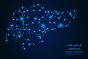 Abstract image Singapore map - With Blue Glow Dots And Lines On Dark Gradient Background, 3D Mesh Polygon Network Connection. vector