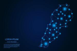 Abstract image Lebanon map - With Blue Glow Dots And Lines On Dark Gradient Background, 3D Mesh Polygon Network Connection. vector