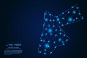 Abstract image Jordan map - With Blue Glow Dots And Lines On Dark Gradient Background, 3D Mesh Polygon Network Connection. vector