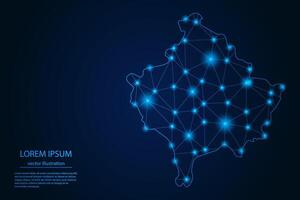 Abstract image Montenegro map - With Blue Glow Dots And Lines On Dark Gradient Background, 3D Mesh Polygon Network Connection. vector